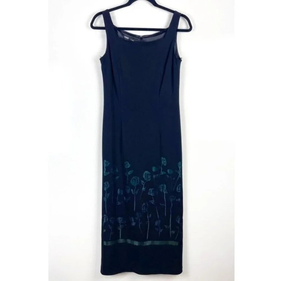 Vintage 90's Rimini by Shaw Sleeveless Black Overlay Floral Ombre Midi Dress - Picture 1 of 9